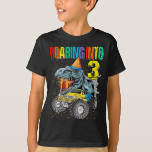 3歳の誕生日モンスタートラック恐竜に轟音 Tシャツ