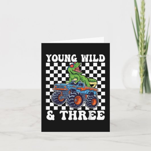 3歳の誕生日モンスタートラックYoung Wildと3 カード (正面)