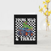 3歳の誕生日モンスタートラックYoung Wildと3 カード (黄色い花)