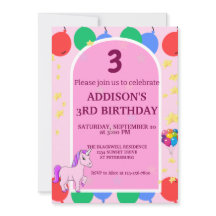 3歳の誕生日ユニコーンバルーン招待状