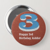 3歳の誕生日ランニングのトラックボタン 缶バッジ (正面&裏面)