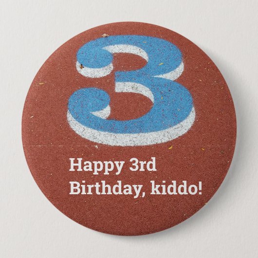 3歳の誕生日ランニングのトラックボタン 缶バッジ (正面)