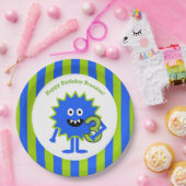 3歳の誕生日リトルモンスターブルーグリーンボーイかわいい ペーパープレート (パーティー)