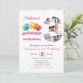 3歳の誕生日写真コラージュ番号3 女の子 招待状 (スタンド正面)