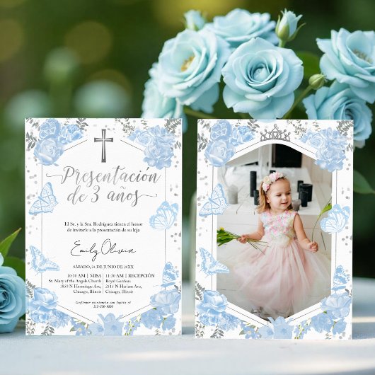 3歳の誕生日写真招待状 バタフライ 招待状