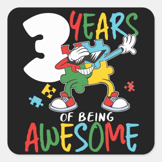 3歳の誕生日少年または少女の自閉症意識 スクエアシール (正面)