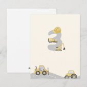 3歳の誕生日建築トラックの招待 シーズンカード (正面/裏面)