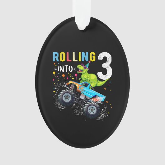 3歳の誕生日恐竜モンスタートラックファミリー オーナメント (正面)