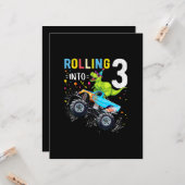 3歳の誕生日恐竜モンスタートラックファミリー カード (正面/裏面インサイチュ)