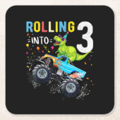 3歳の誕生日恐竜モンスタートラックファミリー スクエアペーパーコースター (正面)