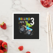 3歳の誕生日恐竜モンスタートラックファミリー スタンダードカクテルナプキン (インサイチュ)