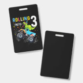 3歳の誕生日恐竜モンスタートラックファミリー バッジ (正面＆裏面)