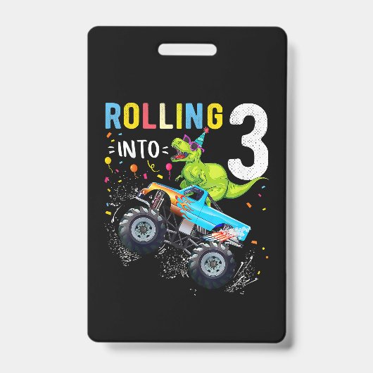 3歳の誕生日恐竜モンスタートラックファミリー バッジ (正面)