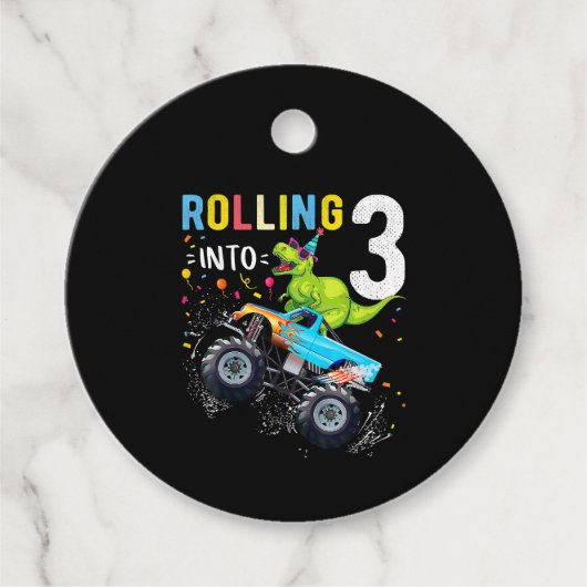 3歳の誕生日恐竜モンスタートラックファミリー フェイバータグ (正面)