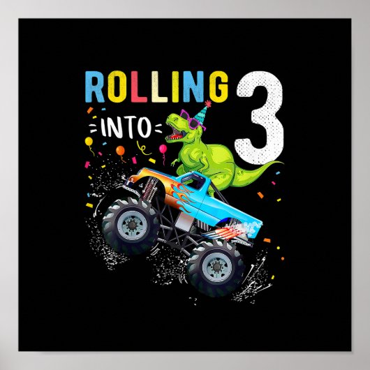 3歳の誕生日恐竜モンスタートラックファミリー ポスター (正面)