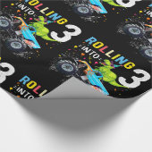 3歳の誕生日恐竜モンスタートラックファミリー ラッピングペーパー (角)