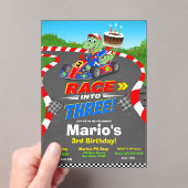 3歳の誕生日恐竜レーシングカーの準備はいいかパーティー招待状 アクリル招待状 (インサイチュ (ポータブル))