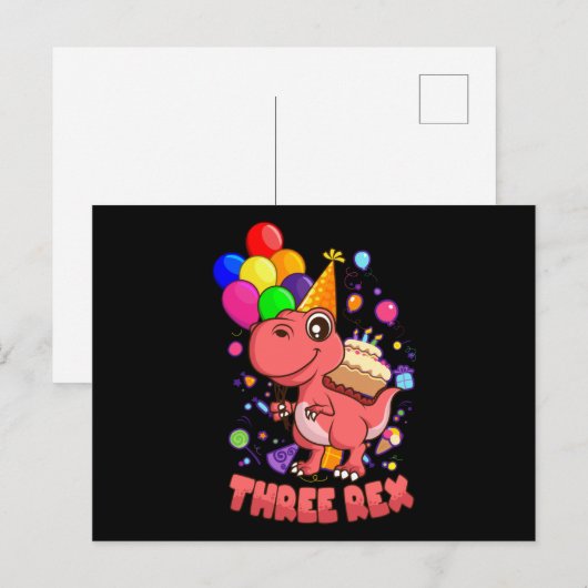 3歳の誕生日恐竜 ポストカード (正面/裏面)