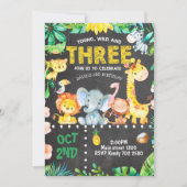 3歳の誕生日招待状サファリ動物ジャングル動物園 招待状 (正面)