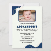 3歳の誕生日招待状 男の子 ネイビーシンプルフォト 招待状 (正面)