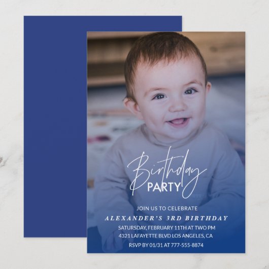 3歳の誕生日招待状 誕生日パーティ 写真 男の子 招待状 (正面/裏面)