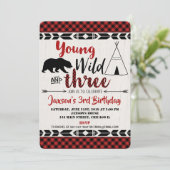 3歳の誕生日招待状　野生のクマの男の子 ワイルドスリー 招待状 (スタンド正面)