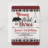 3歳の誕生日招待状　野生のクマの男の子 ワイルドスリー 招待状 (正面)