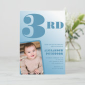3歳の誕生日招待状 青い写真付き 男の子用 招待状 (スタンド正面)