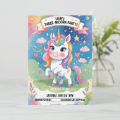 3歳の誕生日招待状- Unicorn 招待状 (スタンド正面)