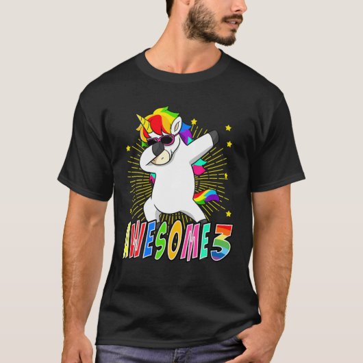 3歳の誕生日服 ダビングユニコーン かっこいい 3才 Tシャツ (正面)