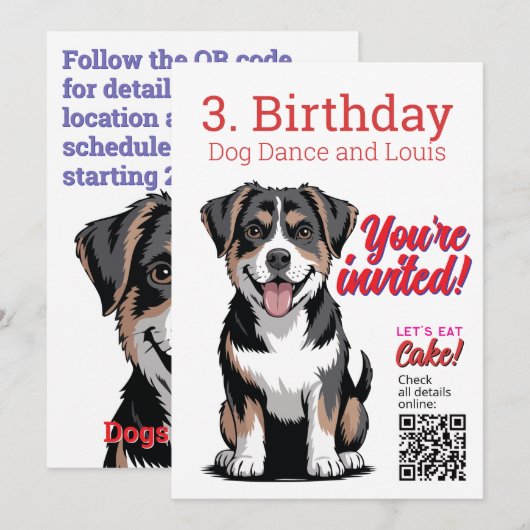 3歳の誕生日犬に関連する招待状 招待状 (正面/裏面)