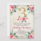 3歳の誕生日第三の美しいフローラ招待状、 招待状 (正面)