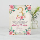 3歳の誕生日第三の美しいフローラ招待状、 招待状 (スタンド正面)