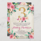 3歳の誕生日第三の美しいフローラ招待状、 招待状 (正面/裏面)
