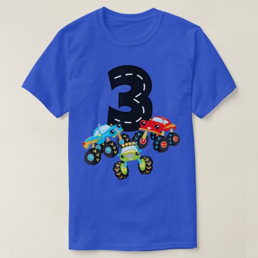 3歳の誕生日3モンスタートラックNumber 3 Birthda Tシャツ (デザイン正面)