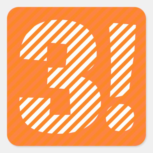 3歳の誕生日3歳オレンジホワイトストライプA03 スクエアシール (正面)