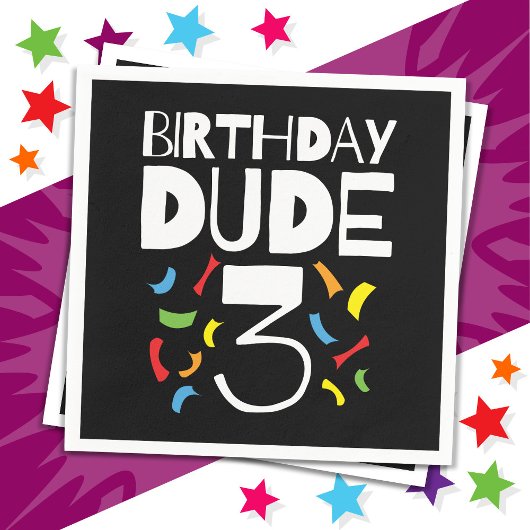 3歳の誕生日3歳オールドボーイパーティー誕生日Dude 3 スタンダードカクテルナプキン