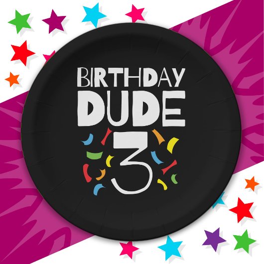 3歳の誕生日3歳オールドボーイパーティー誕生日Dude 3 ペーパープレート