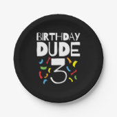 3歳の誕生日3歳オールドボーイパーティー誕生日Dude 3 ペーパープレート (正面)