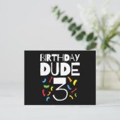 3歳の誕生日3歳オールドボーイパーティー誕生日Dude 3 ポストカード (スタンド正面)