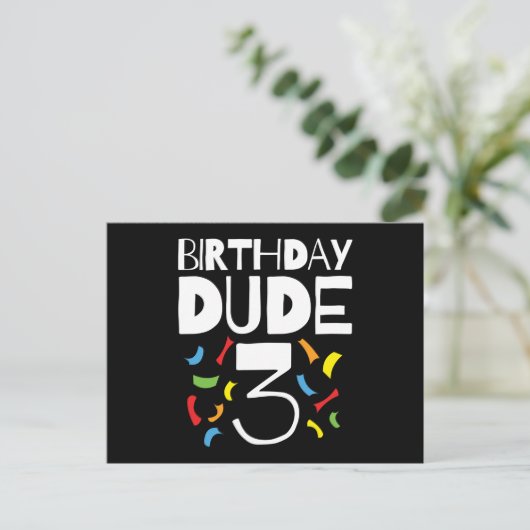 3歳の誕生日3歳オールドボーイパーティー誕生日Dude 3 ポストカード (スタンド正面)