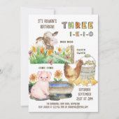 3歳の誕生日3歳I-E-I-Oボーイズ農園動物テーマ 招待状 (正面)