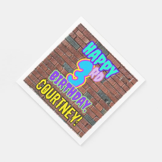 3歳の誕生日～おもしろい、アーバングラフィティインスパイアルック スタンダードランチョンナプキン (角)