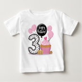 3歳の誕生日 カップケーキ ベビーTシャツ (正面)