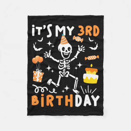 3歳の誕生日 キッズ 面白いスケルトン 3歳 おばけの日 フリースブランケット (正面)