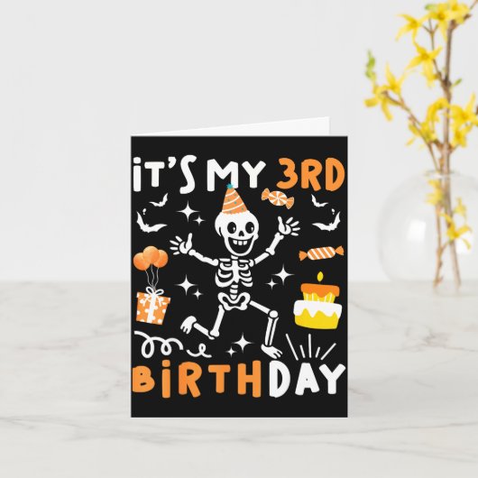 3歳の誕生日 キッズ 面白い スケルトン 3歳 おばけの日 カード (黄色い花)