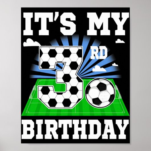 3歳の誕生日 サッカー お誕生日おめでとう P ポスター (正面)