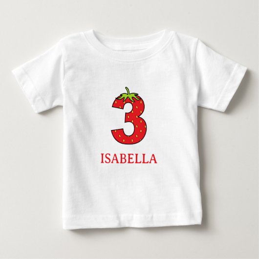 3歳の誕生日 ストロベリーテーマパーティー ベビーTシャツ (正面)
