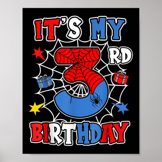 3歳の誕生日 スパイダーのテーマパーティー 3歳 ポスター (正面)