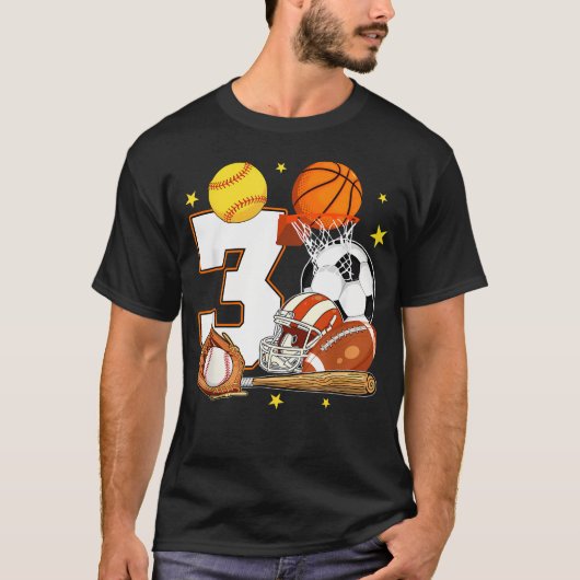 3歳の誕生日 スポーツ 誕生日テーマ 3歳児 Tシャツ (正面)